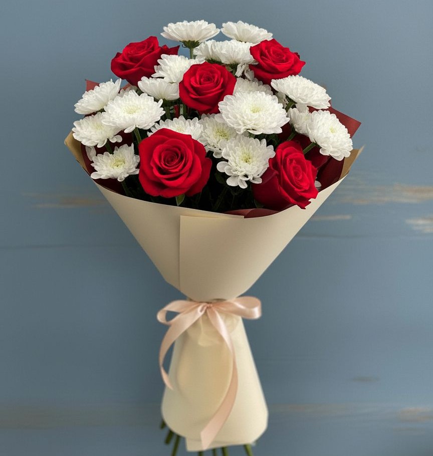 Букет цветов из: Розы и Хризантемы в Путилково