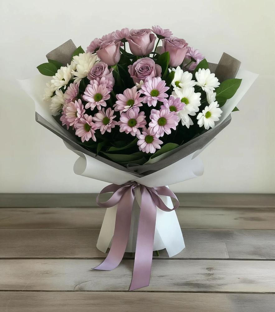Букет цветов из: Хризантемы и Розы в Путилково