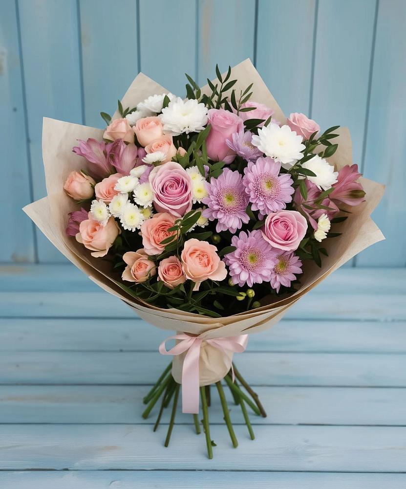 Букет цветов из: Хризантемы, Розы и Альстромерии в Путилково