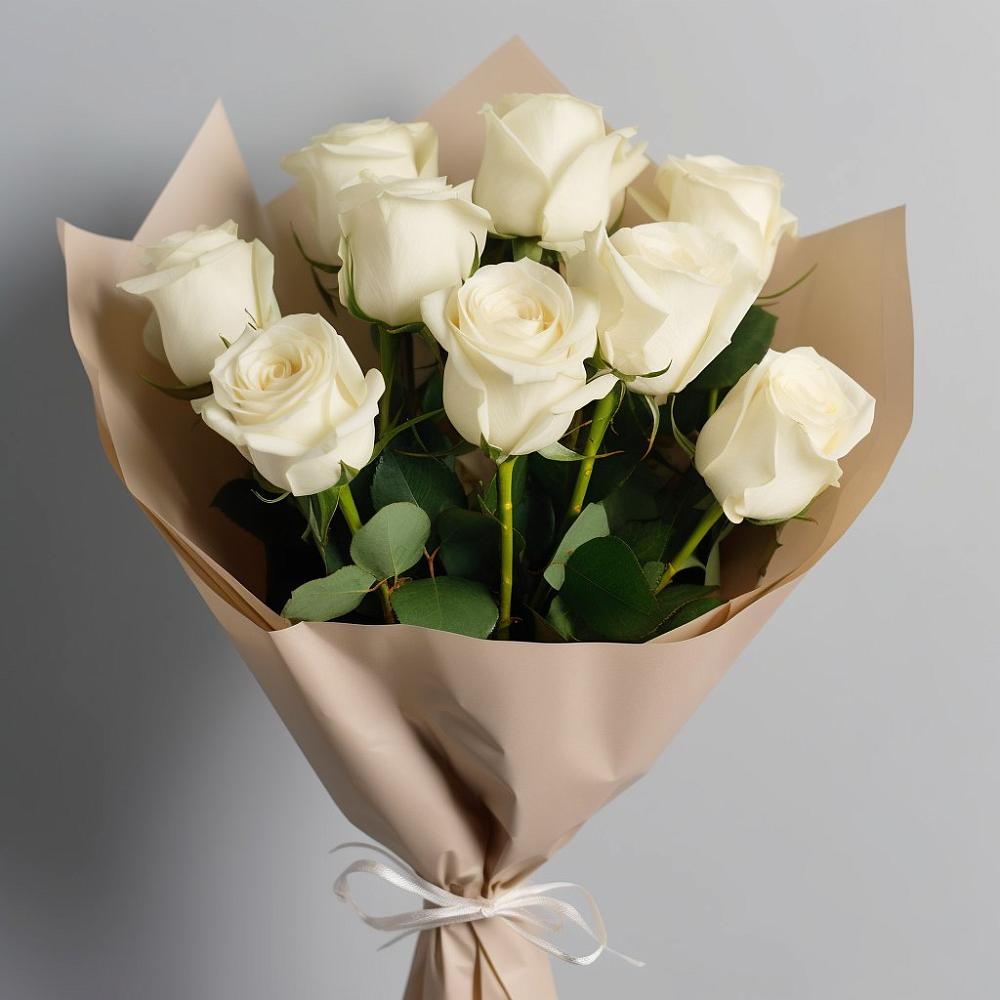 Букет 9 Белых роз Эдлесс Лав в Путилково