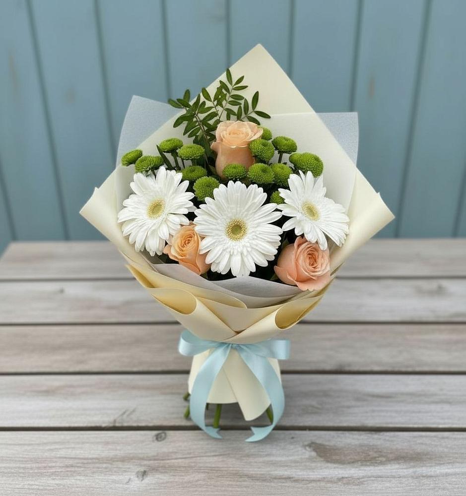 Букет цветов из: Герберы, Розы и Хризантемы в Путилково