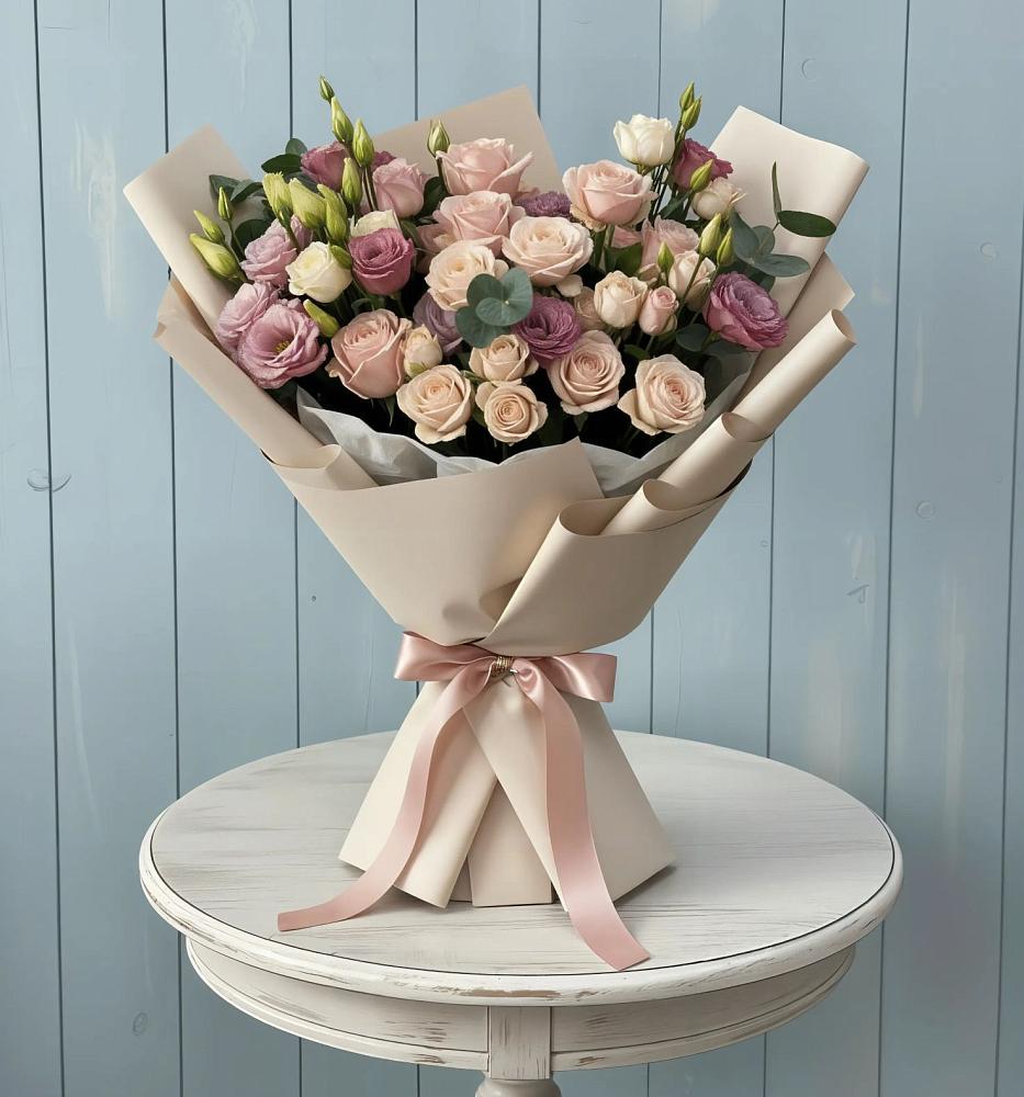 Букет цветов из: Розы и Лизиантусы в Путилково