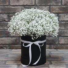 Цветочная композиция из Гипсофила в шляпной коробке в Путилково